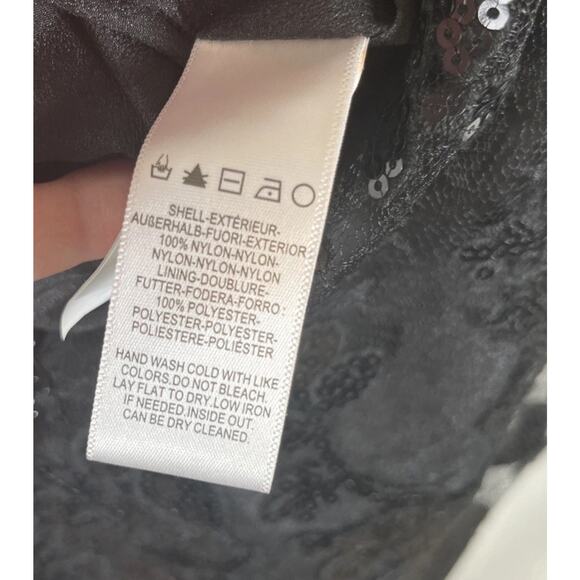 Dress The Population Sequin Floral Lace Tea Length Dress Womens Size Large Black - Picture 9 of 10